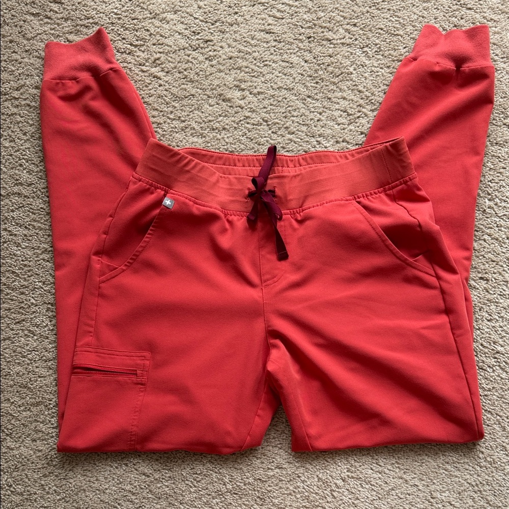 Figs Coral Red Drawstring Joggers